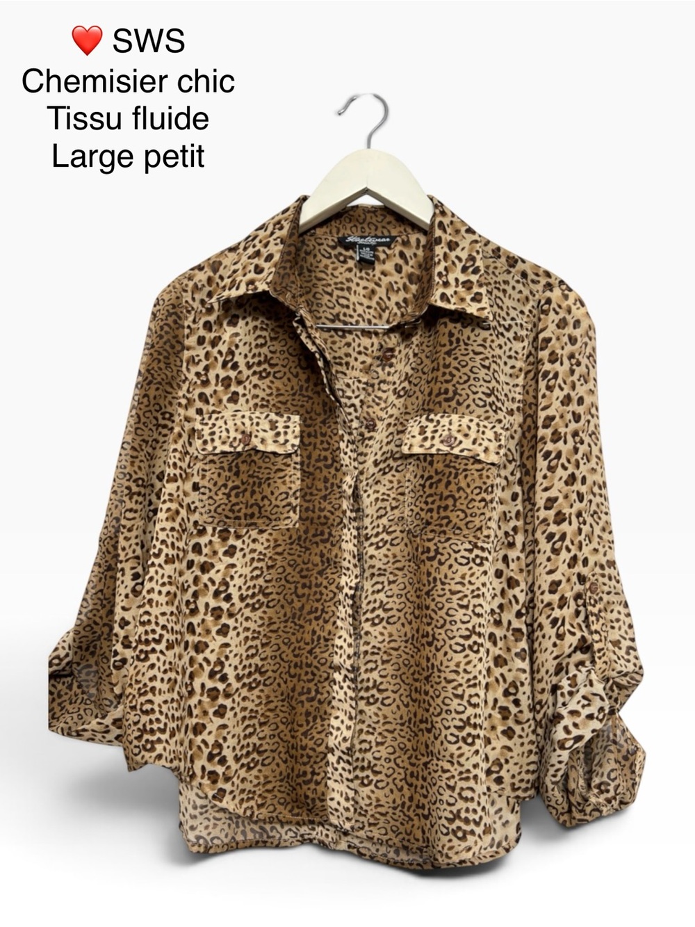 SWS Leopard-Print Button-Front Blouse — Brown